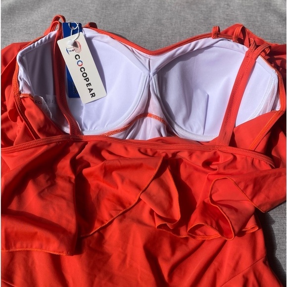 One Piece Flounce Swimsuit Off Shoulder Tummy Control Swimdress - Picture 4 of 8